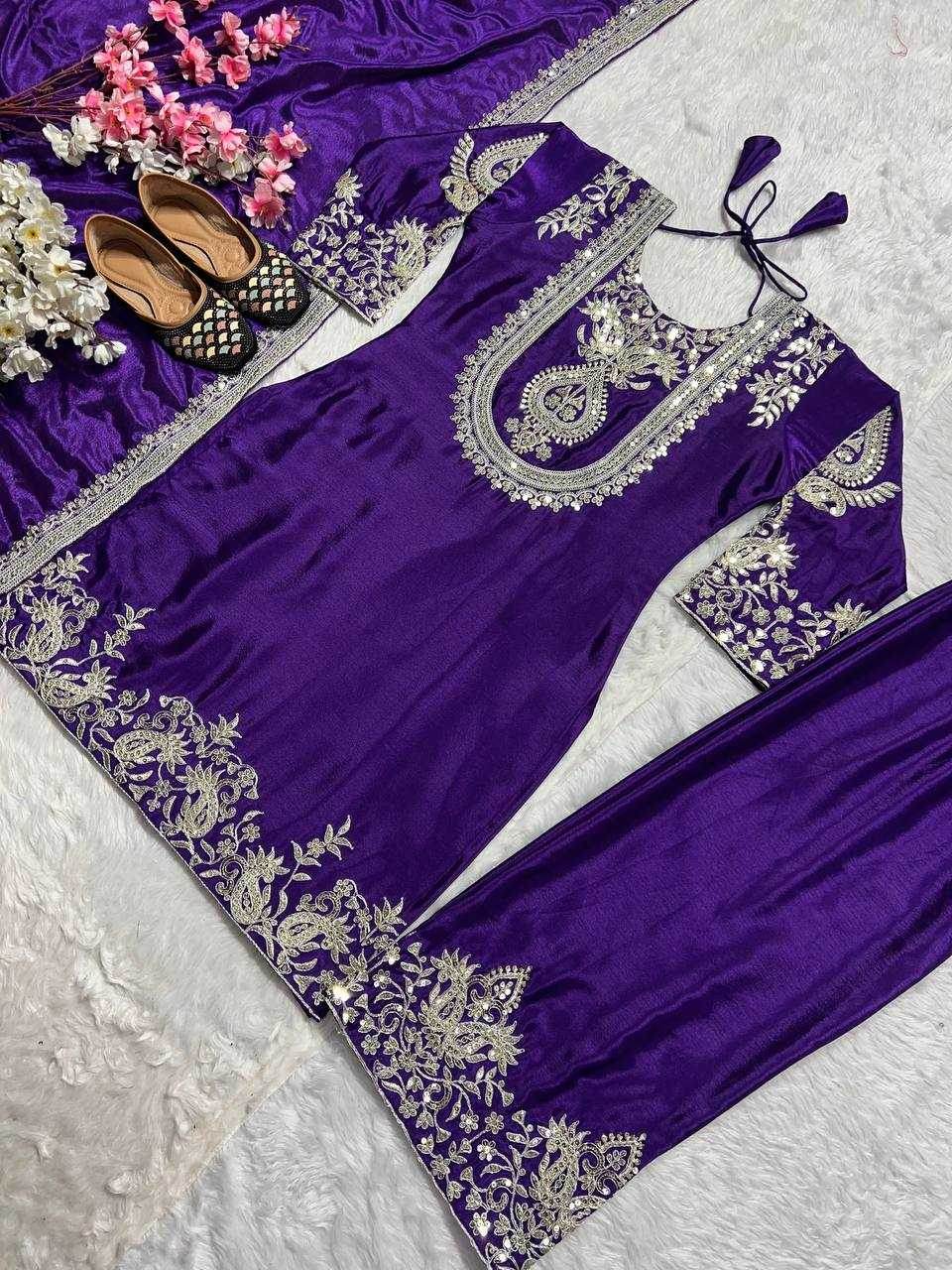 Chinon Silk Ladies Embroidery Designer Suit - MYLUXURY LANE ENTERPRISE